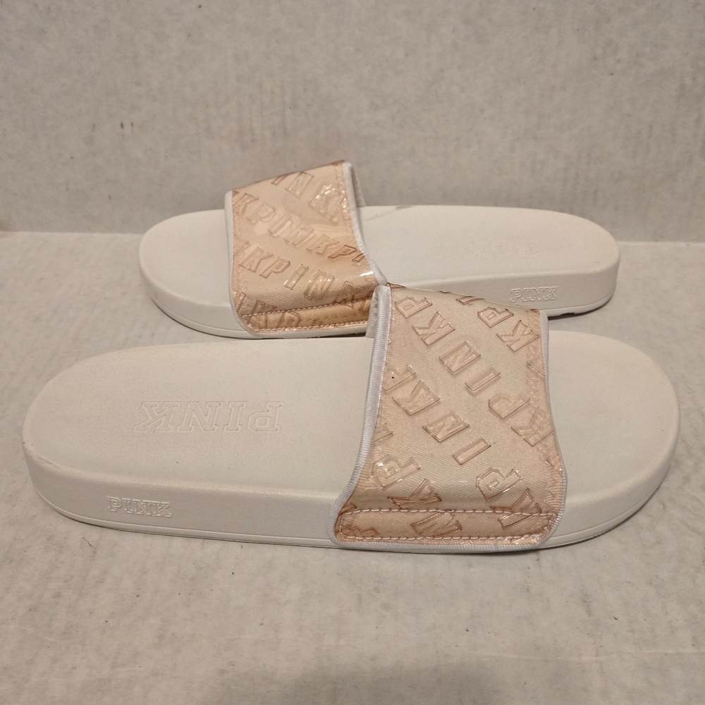 PINK/VICTORIA SECRET - PINK LOGO CLEAR SHINE SLIDE IN SANDALS